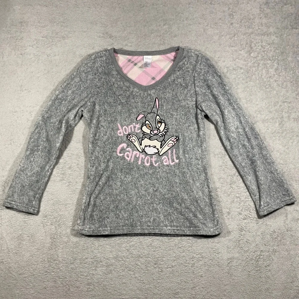 Disney Thumper Pajama Top Womens S Small Grey Long Sleeve Fleece Sleep Shirt - Picture 3 of 15